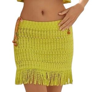 Anthropologie Knit Fringe Mini Skirt Celandine